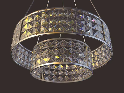 Elegant Double Layer Crystal Chandelier With Diamond Cut Design And Metal Frame 3d model