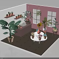 Indoor Plant Interior With Pink White Walls Monstera Sunflower Hanging Plants Round Table