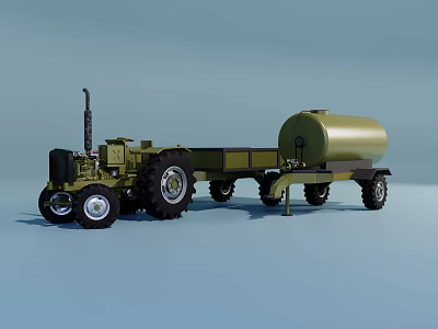 Military Green Tractor With Fuel Tank Trailer For Utility Transport 3d model