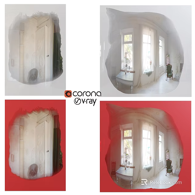 Mirror Reflection Of Bright Interior Room With Windows And Furniture 3d model 