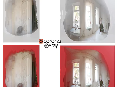 Mirror Reflection Of Bright Interior Room With Windows And Furniture 3d model