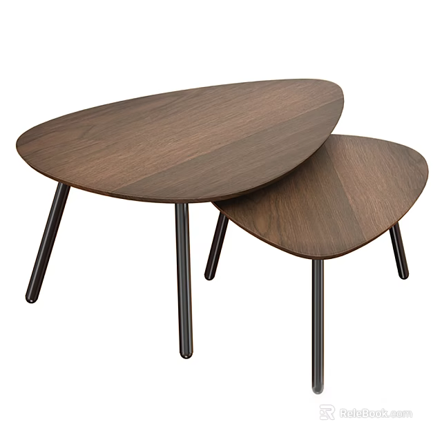 Nesting Walnut Coffee Tables With Black Slim Legs And Teardrop Shape 3d model 