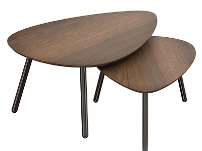 Nesting Walnut Coffee Tables With Black Slim Legs And Teardrop Shape 3d model