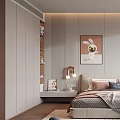 Modern Kids Room Interior With Bed Plush Toys Pink Pillows And Rabbit Decor Painting