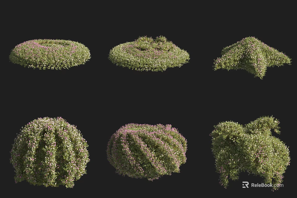 Diverse Shaped Garden Shrubs With Green Foliage And Landscaping Elements 3d model 