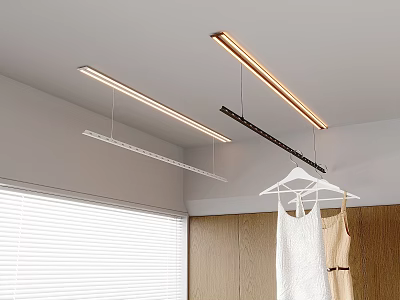 Hanging Clothes Rack With LED Light Strips In Modern Wardrobe Interior With Clothes On Hangers 3d model