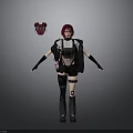 Red Haired Female Character Wearing Black Coat White Top Black Gloves And Red Ear Accessory