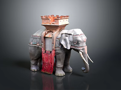 Ornate Elephant Sculpture With Decorative Tower Top And Red Drapery Details 3d model