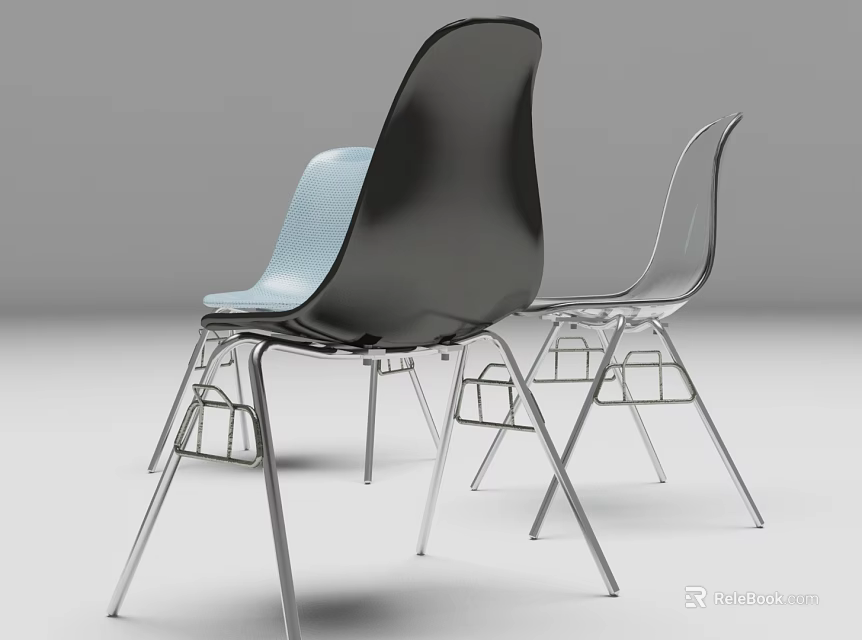 Sleek Leisure Chairs In Black Blue With Metal Legs Modern Design For Home Use 3d model 