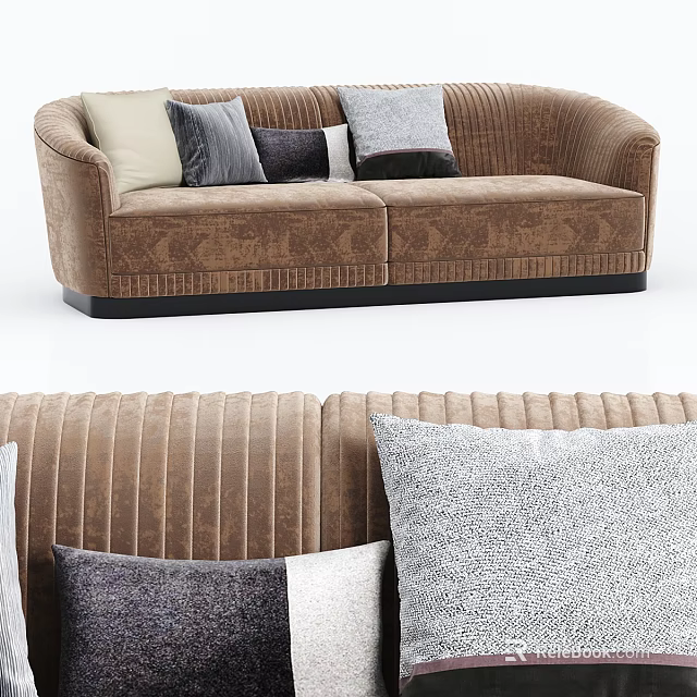 Brown Patterned Two-Seater Sofa With Multiple Decorative Pillows In Various Colors 3d model