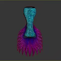 Unique Blue Green Biological Form With Purple Pink Feathery Appendages And Artistic Design