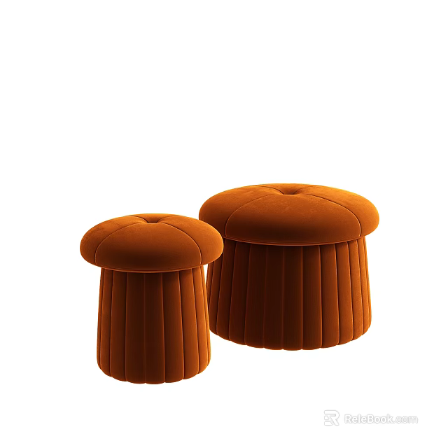 Orange Velvet Stools With Pleated Design Two Different Sizes For Home Decor 3d model