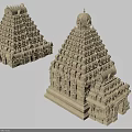 Cartoon Scene With Sandstone Temple Models Showing Intricate Carvings And Tower Designs