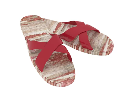 Comfortable Slippers with Colorful Striped Sole and Cross Red Straps Design 3d model