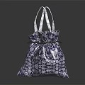 Stylish Patterned Fabric Handbag With Blue White Design And Drawstring Handles
