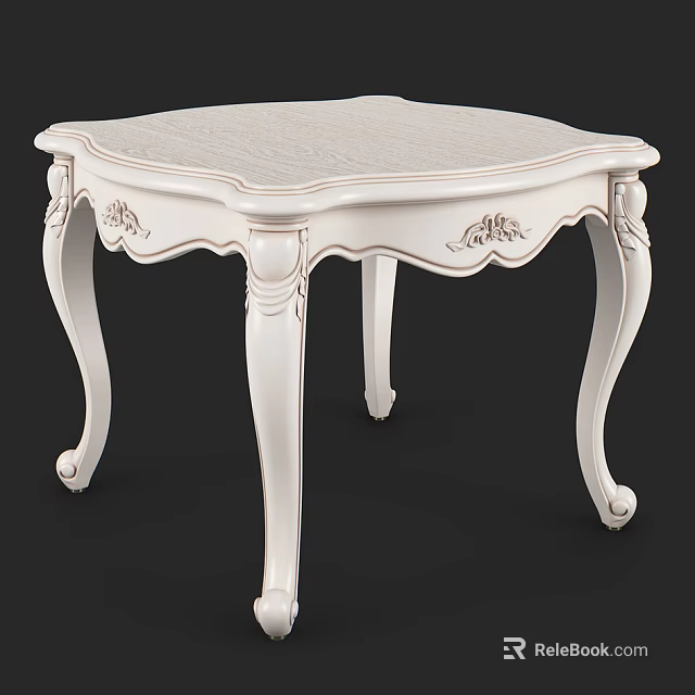 White Ornate Coffee Table With Carved Details And Curved Legs For Living Room Decor 3d model 