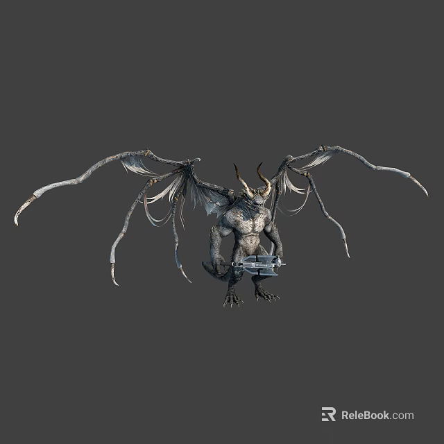 Mythical Winged Horned Demon Creature With Muscular Body Clawed Limbs And Outstretched Wings 3d model 