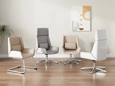 Modern Office Chairs With Various Colors Metal Frames And Swivel Function In Interior Setting 3d model