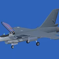 Gray Fighter Jet With Open Canopy Pilot Seat Landing Gear Down Against Blue Background