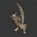Owl With Spread Wings And Detailed Brown Gold Feathers On Dark Background