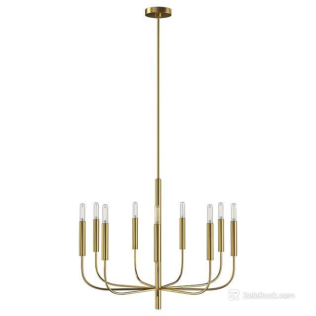 Modern Brass Chandelier with Multiple Slim Arms and Clear Bulbs for Interior Decor 3d model 