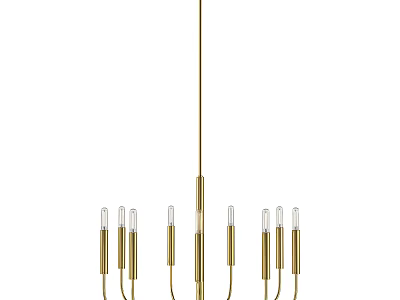Modern Brass Chandelier with Multiple Slim Arms and Clear Bulbs for Interior Decor 3d model