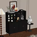 Stylish Black Sideboard with Cabinet Doors Table Lamp Coffee Machine Mugs Decorative Items and Vase