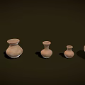 Handcrafted Ceramic Vessels Arranged in Various Sizes Shapes and Earthy Brown Tones on Dark Background