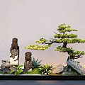 New Chinese style courtyard sketch landscape modeling tree courtyard landscaping bolt horse pillar stone lamp 3d model