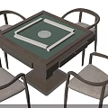 Square Functional Table With Four Wooden Chairs And Green Tabletop Set 3d model