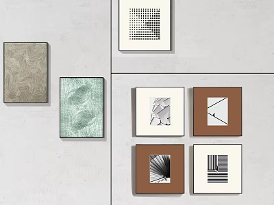 Modern Framed Wall Art Collection With Various Abstract Patterns On Gray Wall 3d model