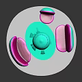 Modern Round Teal Table And Pink Upholstered Chairs Set For Interior Space