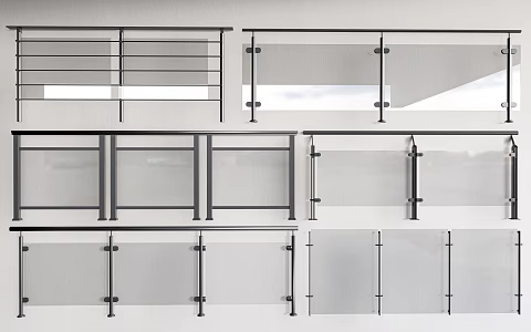 Modern glass railing glass guardrail glass fence 3d model