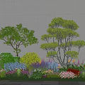 Lush Outdoor Garden With Colorful Flowers Green Shrubs And Tall Trees