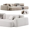 Modern Light Beige Fabric Sectional Sofa With Soft Pillows And Cozy Blanket Design