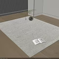 Soft Neutral Square Rug on Wooden Floor with Open Book and Vase