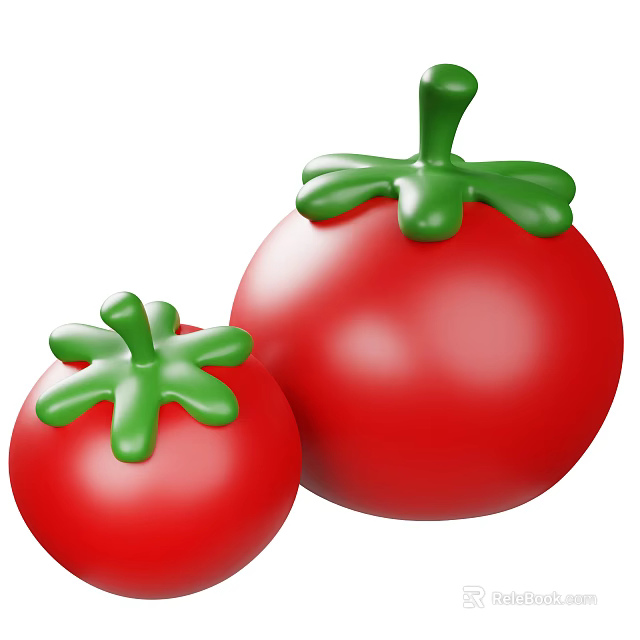 Two Fresh Ripe Red Tomatoes With Green Leaves As Healthy Vegetables 3d model 