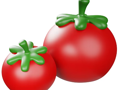 Two Fresh Ripe Red Tomatoes With Green Leaves As Healthy Vegetables 3d model