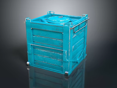 Blue Industrial Metal Storage Crate With Sturdy Frame Handles And Smooth Wheels 3d model