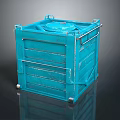 Blue Industrial Metal Storage Crate With Sturdy Frame Handles And Smooth Wheels