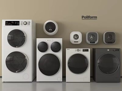 Modern Poliform Washing Machines Featuring Various Sizes Styles And Circular Doors 3d model