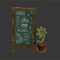 Coffee Shop Building Featuring Wooden Menu Board Potted Yellow Flower And Dessert Icons