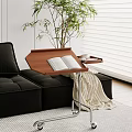 Wooden Side Table With Metal Stand By Black Sofa With Open Book Coffee Cup Tray