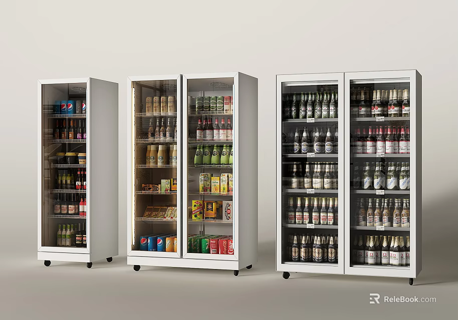 Commercial Display Refrigerators With Assorted Beverages And Packaged Food Items 3d model