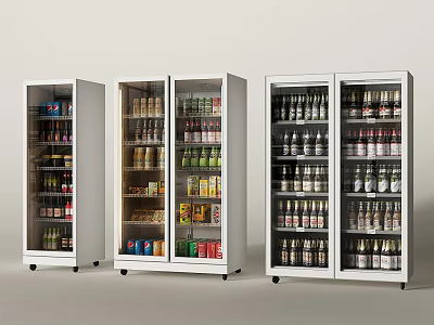 Commercial Display Refrigerators With Assorted Beverages And Packaged Food Items 3d model