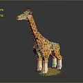 Giraffe Doll Made of Building Blocks with Yellow Brown Spots White Legs on Granular Base