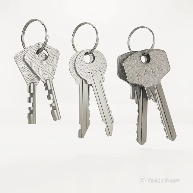 Unique Key Shaped Metal Jewelry Pieces With Engraved Patterns And Stylish Designs 3d model 