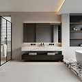 Modern Bathroom Interior With Double Vanity Marble Countertop Glass Shower And Freestanding Bathtub