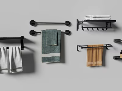 Modern Bathroom Cabinet Rack With Wall Mounted Towel Holders And Hanging Towels 3d model