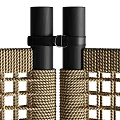 Woven Rattan Room Divider With Beige Panels And Black Frame Design